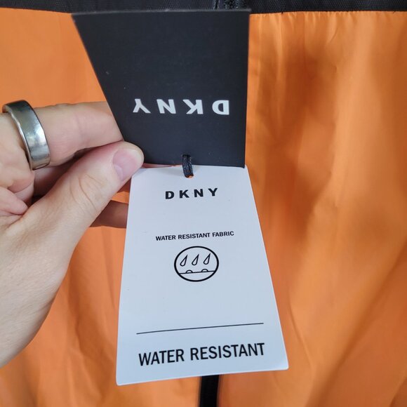 NWT DKNY Men's Orange & Black Colorblock Hooded Windbreaker Jacket XL - Picture 4 of 9